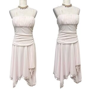 Vintage City Triangles Y2K Midi Lace Dress Womens Sz L Pastel Pink Chiffon Fairy
